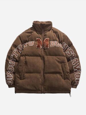 Retro Letter Print Puffer Jacket -1396