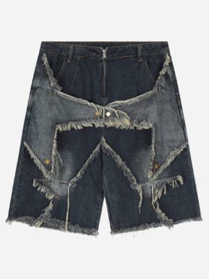 American Pentagram Tassel Patch Denim Shorts
